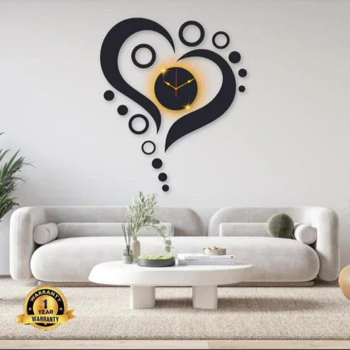 Heart Wooden Wall Clock With Light A20