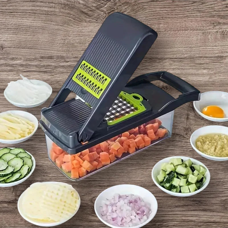 16-in-1 Vegetable Chopper & Manual Food Slicer – Multi-Blade Onion Cutter, Kitchen Gadget – Gray