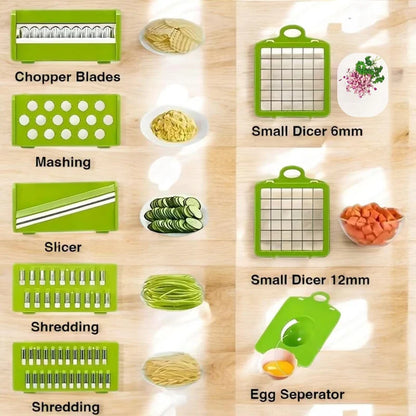 16-in-1 Vegetable Chopper & Manual Food Slicer – Multi-Blade Onion Cutter, Kitchen Gadget – Gray