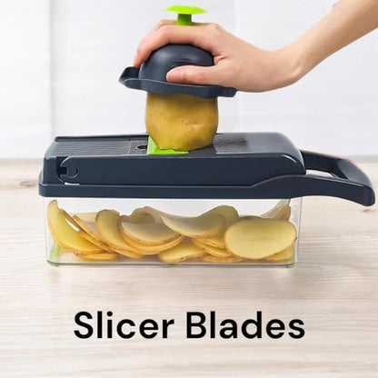 16-in-1 Vegetable Chopper & Manual Food Slicer – Multi-Blade Onion Cutter, Kitchen Gadget – Gray
