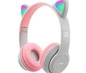 Cat Headphone / P47 Ear Wireless Bluetooth Headphones - Glowing LED Light-Up Foldable Headset for Kids and Adults