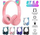 Cat Headphone / P47 Ear Wireless Bluetooth Headphones - Glowing LED Light-Up Foldable Headset for Kids and Adults
