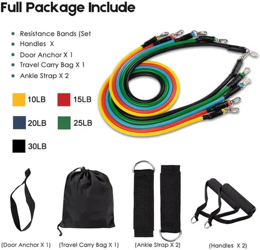 Resistance Band 12 Piece Set with Belt- 145kg